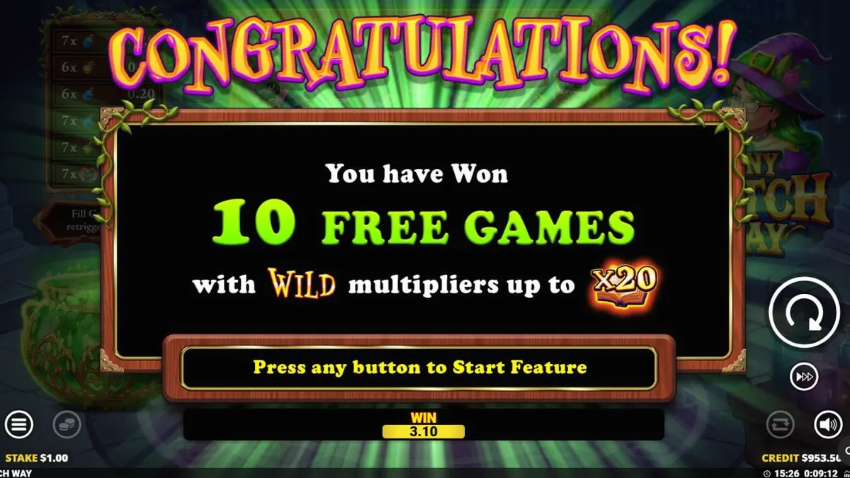 Visual vibrante e temático do slot Any Witch Way com elementos de bruxaria