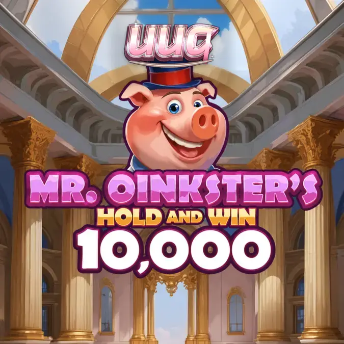 Interface colorida e divertida do slot Mr. Oinkster’s Hold & Win 10,000 com tema de porquinhos.